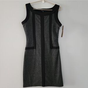 Voir Voir Black Trim Knee Length Sleeveless Side Zip Sheath Dress Size 8 NWT